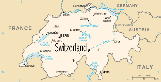Map of Switzerland - Print for easier reading.